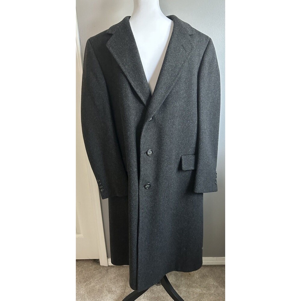 Hart Schaffner Marx Gray Pure Virgin Wool 3 Button Long Vintage OverCoat EUC